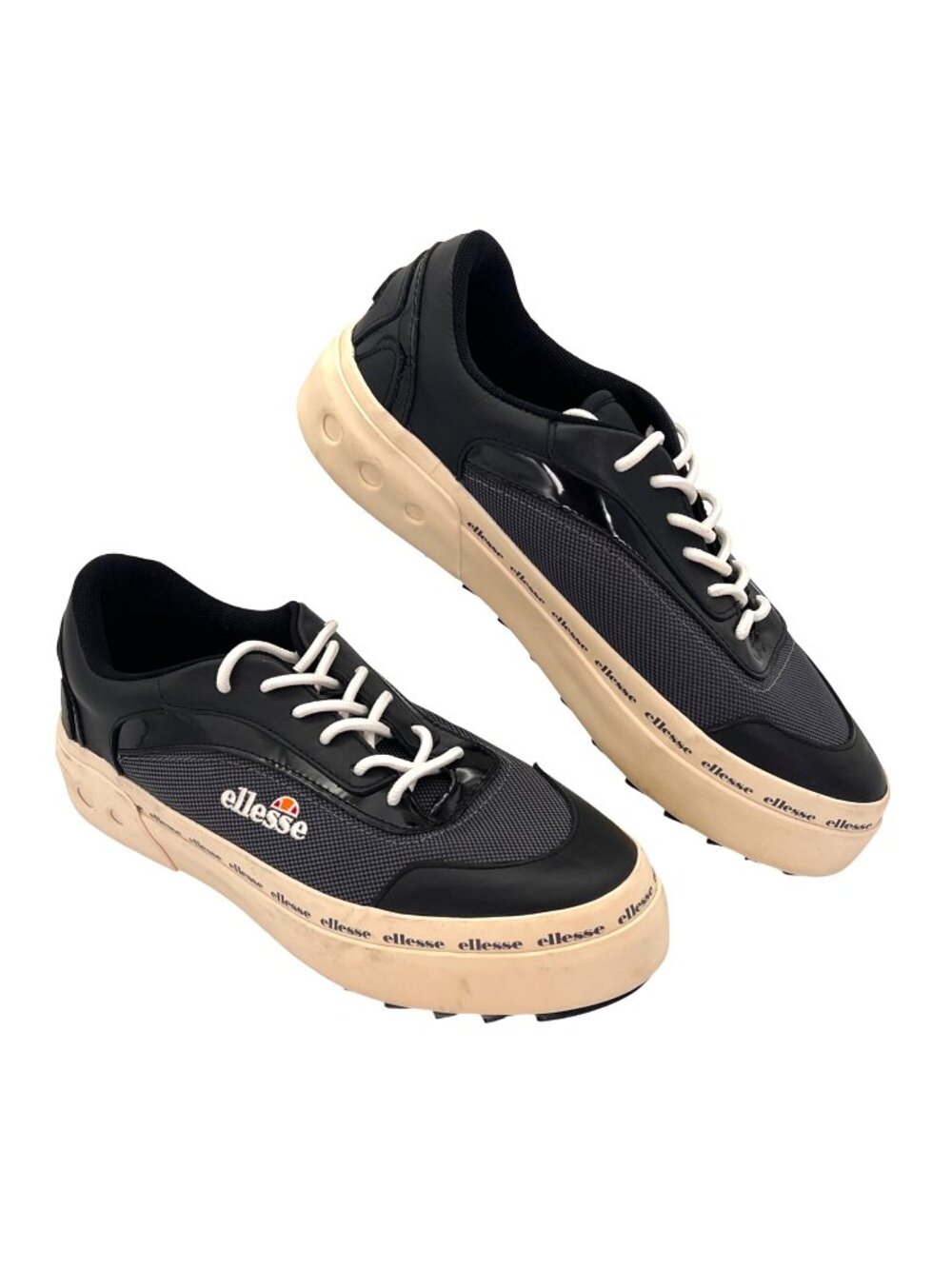 Ellesse Alzina Text AF Sneakers Womens Size 8 Black Mesh & Leather Casual Shoes